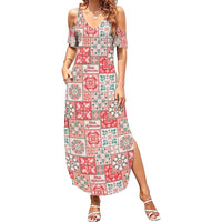 Mele Kalikimaka Hawaii Christmas Summer Maxi Dress Ulaula Seamless Floral Motif LT9 Women Red - Polynesian Pride
