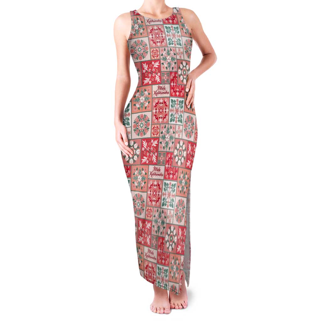 Mele Kalikimaka Hawaii Christmas Tank Maxi Dress Ulaula Seamless Floral Motif LT9 Women Red - Polynesian Pride