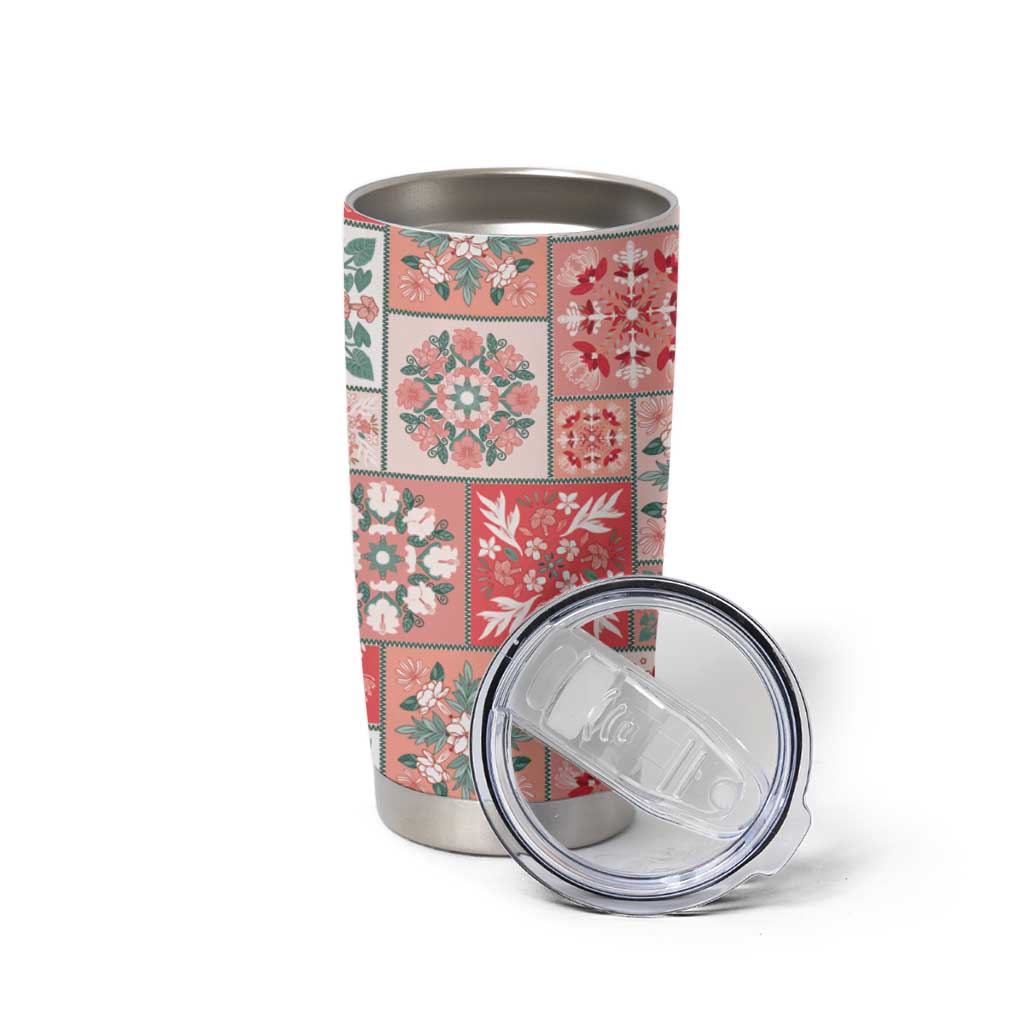 Mele Kalikimaka Hawaii Christmas Tumbler Cup Ulaula Seamless Floral Motif - Polynesian Pride