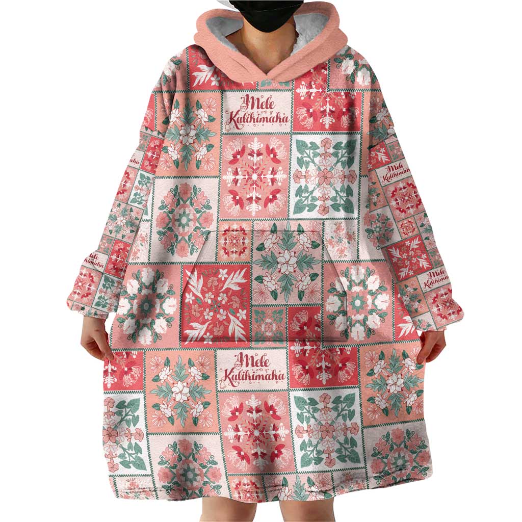 Mele Kalikimaka Hawaii Christmas Wearable Blanket Hoodie Ulaula Seamless Floral Motif LT9 - Polynesian Pride