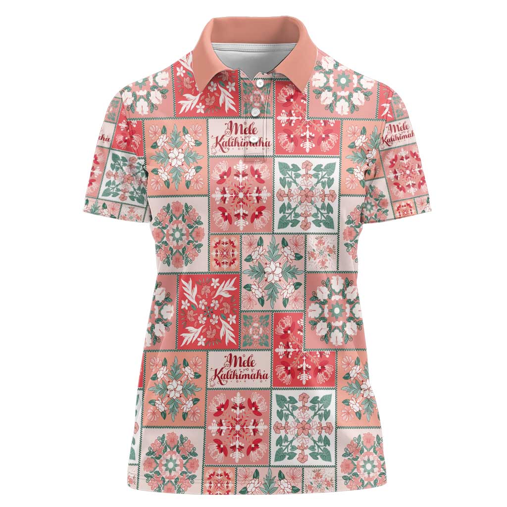 Mele Kalikimaka Hawaii Christmas Women Polo Shirt Ulaula Seamless Floral Motif - Polynesian Pride