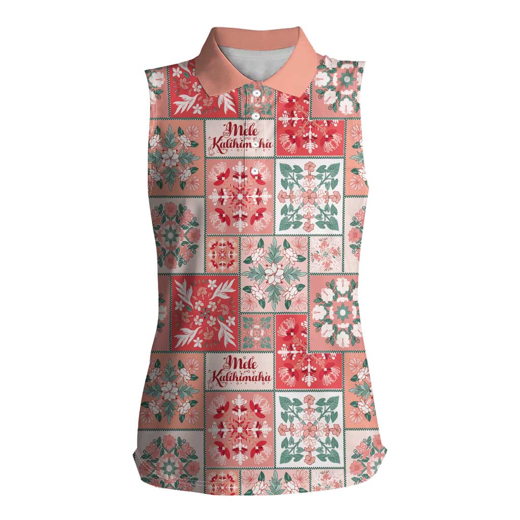 Mele Kalikimaka Hawaii Christmas Women Sleeveless Polo Shirt Ulaula Seamless Floral Motif LT9 Female Red - Polynesian Pride