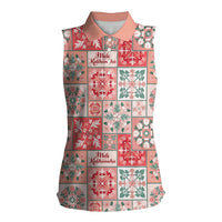 Mele Kalikimaka Hawaii Christmas Women Sleeveless Polo Shirt Ulaula Seamless Floral Motif LT9 Female Red - Polynesian Pride