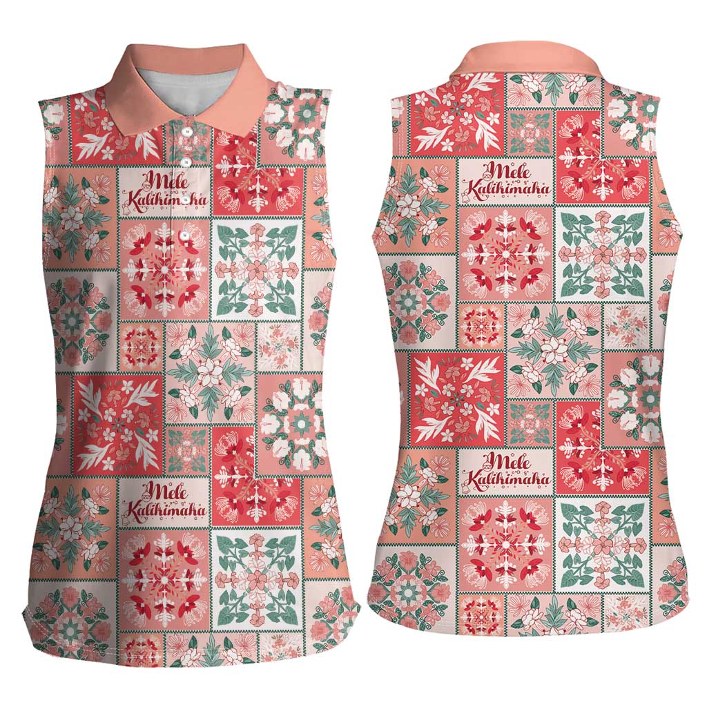 Mele Kalikimaka Hawaii Christmas Women Sleeveless Polo Shirt Ulaula Seamless Floral Motif LT9 - Polynesian Pride