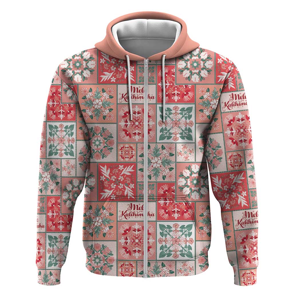 Mele Kalikimaka Hawaii Christmas Zip Hoodie Ulaula Seamless Floral Motif LT9 Zip Hoodie Red - Polynesian Pride