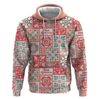 Mele Kalikimaka Hawaii Christmas Zip Hoodie Ulaula Seamless Floral Motif LT9 Pullover Hoodie Red - Polynesian Pride