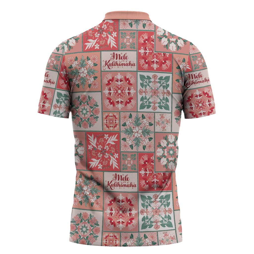 Mele Kalikimaka Hawaii Christmas Zipper Polo Shirt Ulaula Seamless Floral Motif LT9 - Polynesian Pride