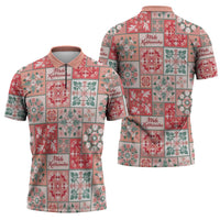 Mele Kalikimaka Hawaii Christmas Zipper Polo Shirt Ulaula Seamless Floral Motif LT9 - Polynesian Pride