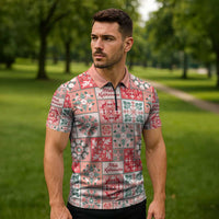 Mele Kalikimaka Hawaii Christmas Zipper Polo Shirt Ulaula Seamless Floral Motif LT9 - Polynesian Pride