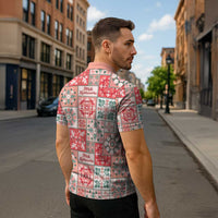 Mele Kalikimaka Hawaii Christmas Zipper Polo Shirt Ulaula Seamless Floral Motif LT9 - Polynesian Pride