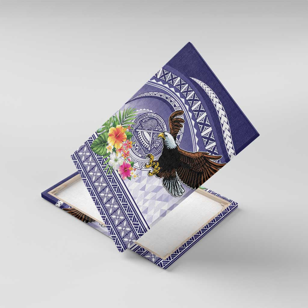 American Samoa Bald Eagle Canvas Wall Art Polynesian Tropical Flowers