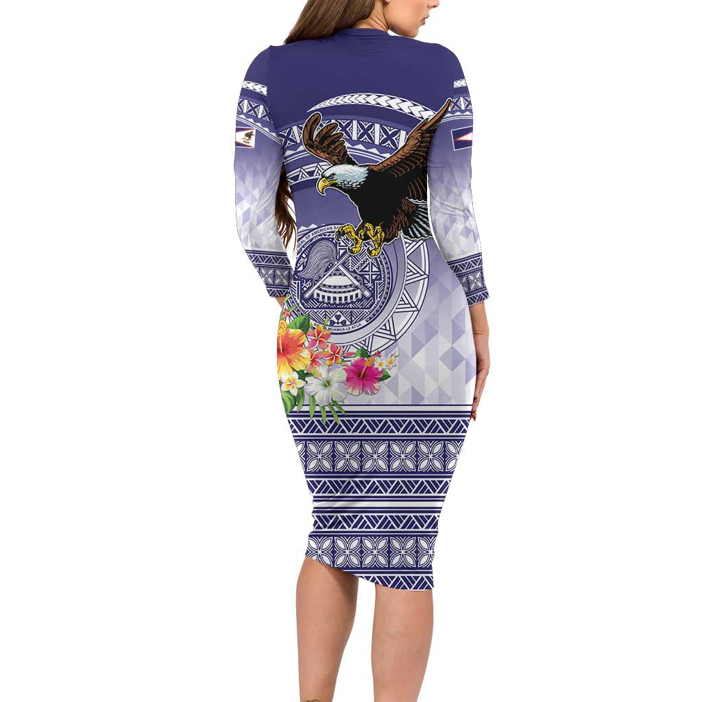 American Samoa Bald Eagle Family Matching Long Sleeve Bodycon Dress and Hawaiian Shirt Polynesian Tropical Flowers LT9 - Polynesian Pride