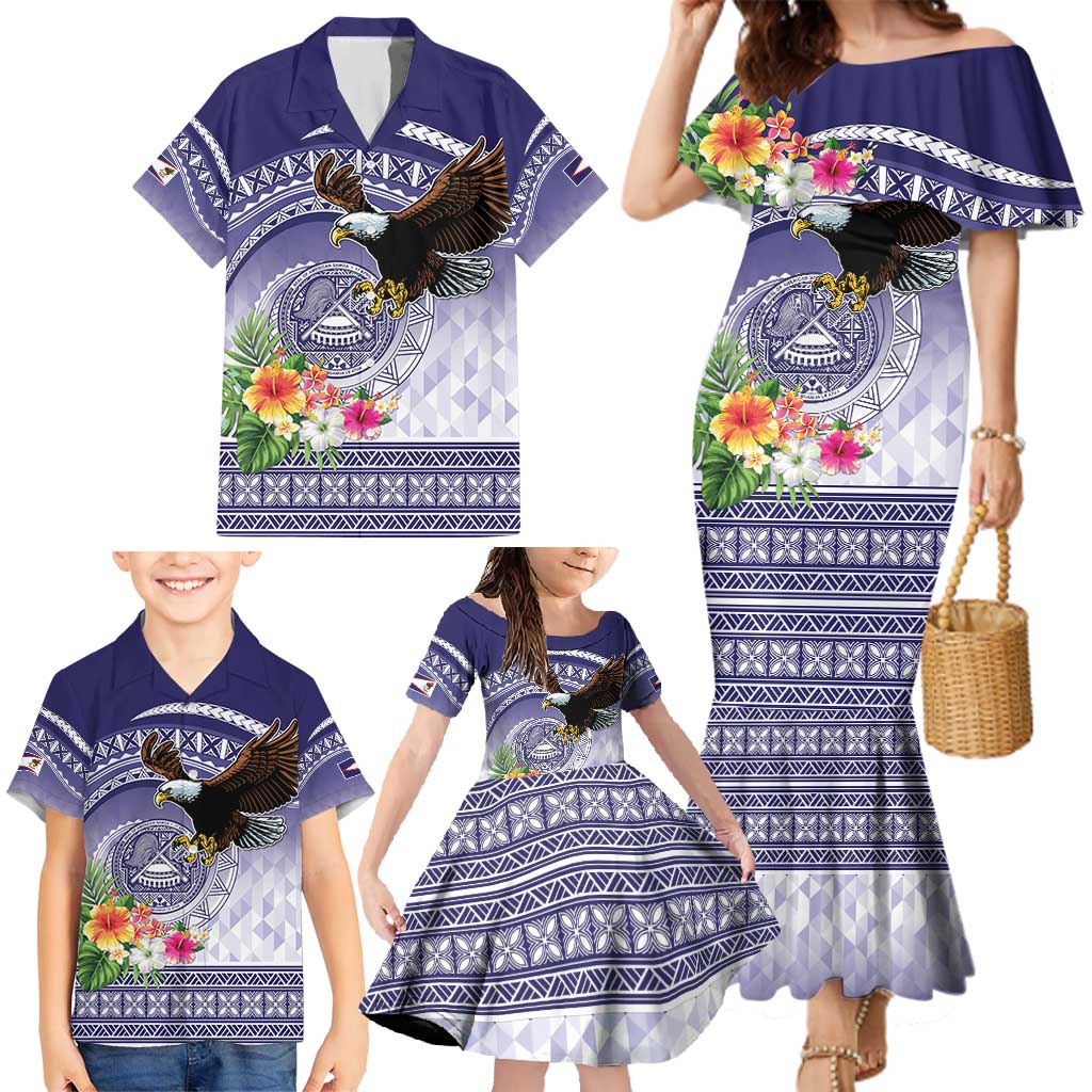 American Samoa Bald Eagle Family Matching Mermaid Dress and Hawaiian Shirt Polynesian Tropical Flowers LT9 - Polynesian Pride