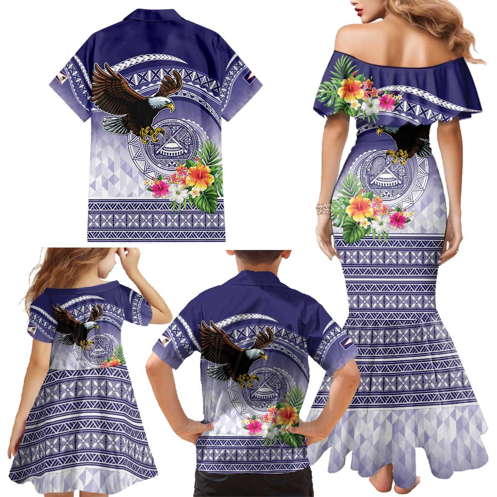 American Samoa Bald Eagle Family Matching Mermaid Dress and Hawaiian Shirt Polynesian Tropical Flowers LT9 - Polynesian Pride
