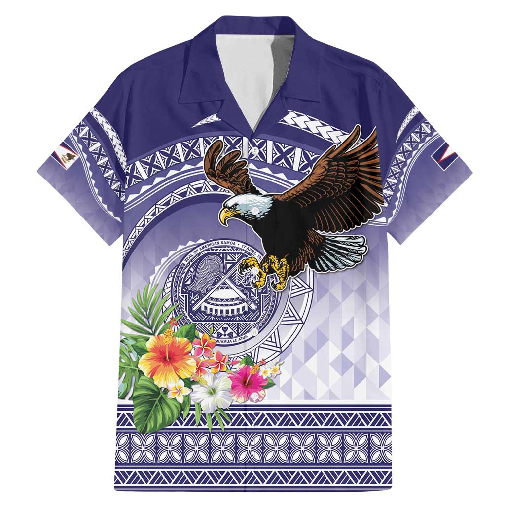 American Samoa Bald Eagle Family Matching Mermaid Dress and Hawaiian Shirt Polynesian Tropical Flowers LT9 Dad's Shirt - Short Sleeve Blue - Polynesian Pride