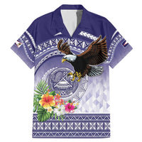 American Samoa Bald Eagle Family Matching Mermaid Dress and Hawaiian Shirt Polynesian Tropical Flowers LT9 Dad's Shirt - Short Sleeve Blue - Polynesian Pride