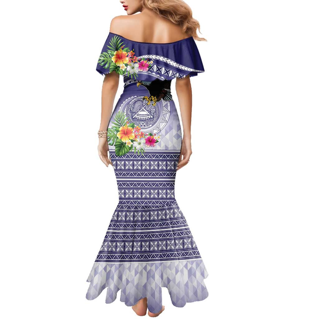 American Samoa Bald Eagle Family Matching Mermaid Dress and Hawaiian Shirt Polynesian Tropical Flowers LT9 - Polynesian Pride