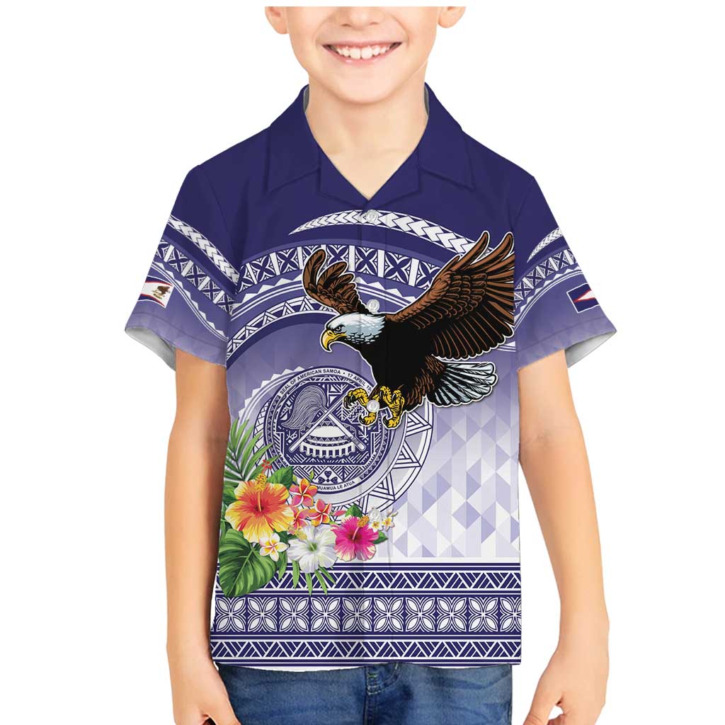 American Samoa Bald Eagle Family Matching Mermaid Dress and Hawaiian Shirt Polynesian Tropical Flowers LT9 Son's Shirt Blue - Polynesian Pride