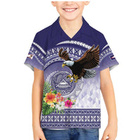 American Samoa Bald Eagle Family Matching Mermaid Dress and Hawaiian Shirt Polynesian Tropical Flowers LT9 Son's Shirt Blue - Polynesian Pride