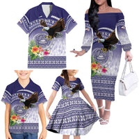 American Samoa Bald Eagle Family Matching Off The Shoulder Long Sleeve Dress and Hawaiian Shirt Polynesian Tropical Flowers LT9 - Polynesian Pride
