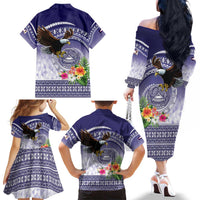 American Samoa Bald Eagle Family Matching Off The Shoulder Long Sleeve Dress and Hawaiian Shirt Polynesian Tropical Flowers LT9 - Polynesian Pride