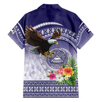 American Samoa Bald Eagle Family Matching Off The Shoulder Long Sleeve Dress and Hawaiian Shirt Polynesian Tropical Flowers LT9 - Polynesian Pride