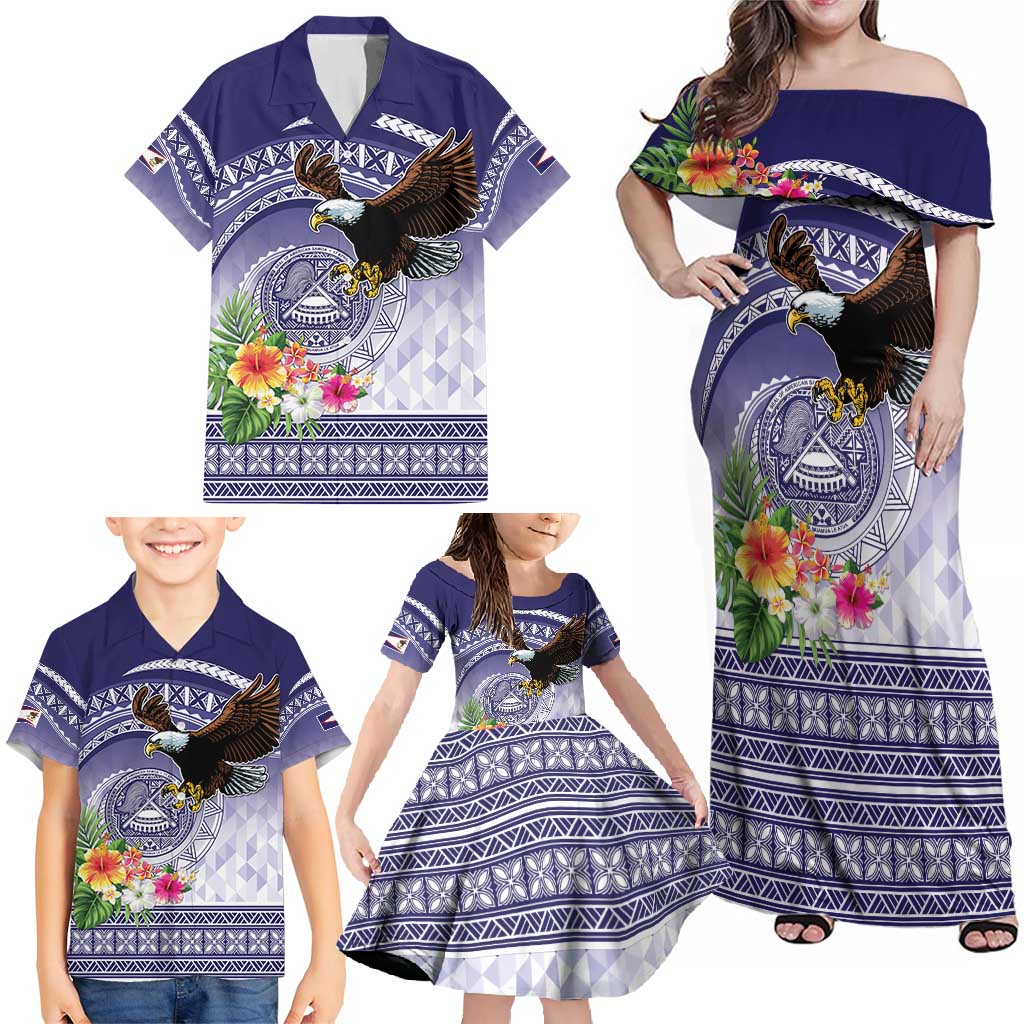 American Samoa Bald Eagle Family Matching Off Shoulder Maxi Dress and Hawaiian Shirt Polynesian Tropical Flowers LT9 - Polynesian Pride