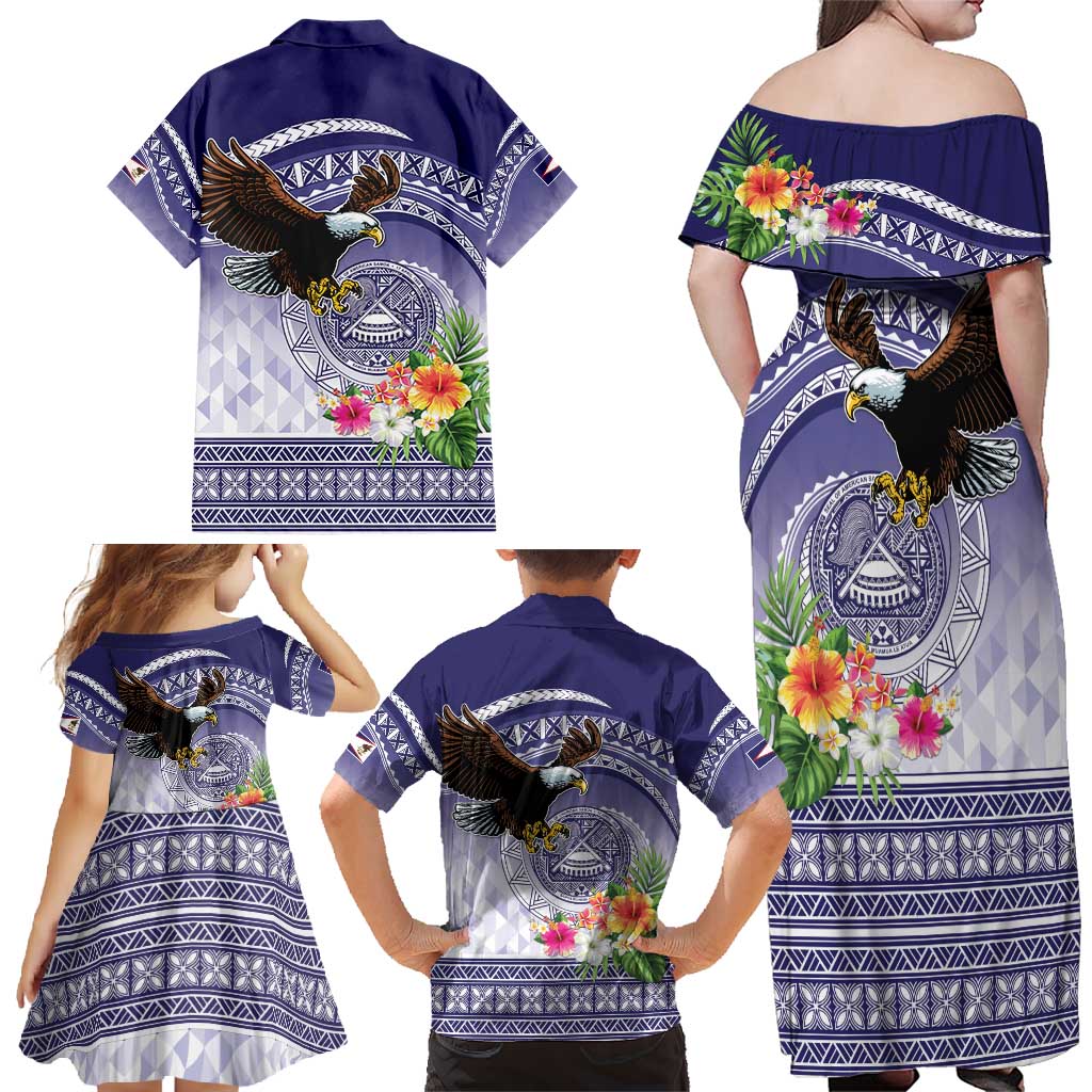 American Samoa Bald Eagle Family Matching Off Shoulder Maxi Dress and Hawaiian Shirt Polynesian Tropical Flowers LT9 - Polynesian Pride