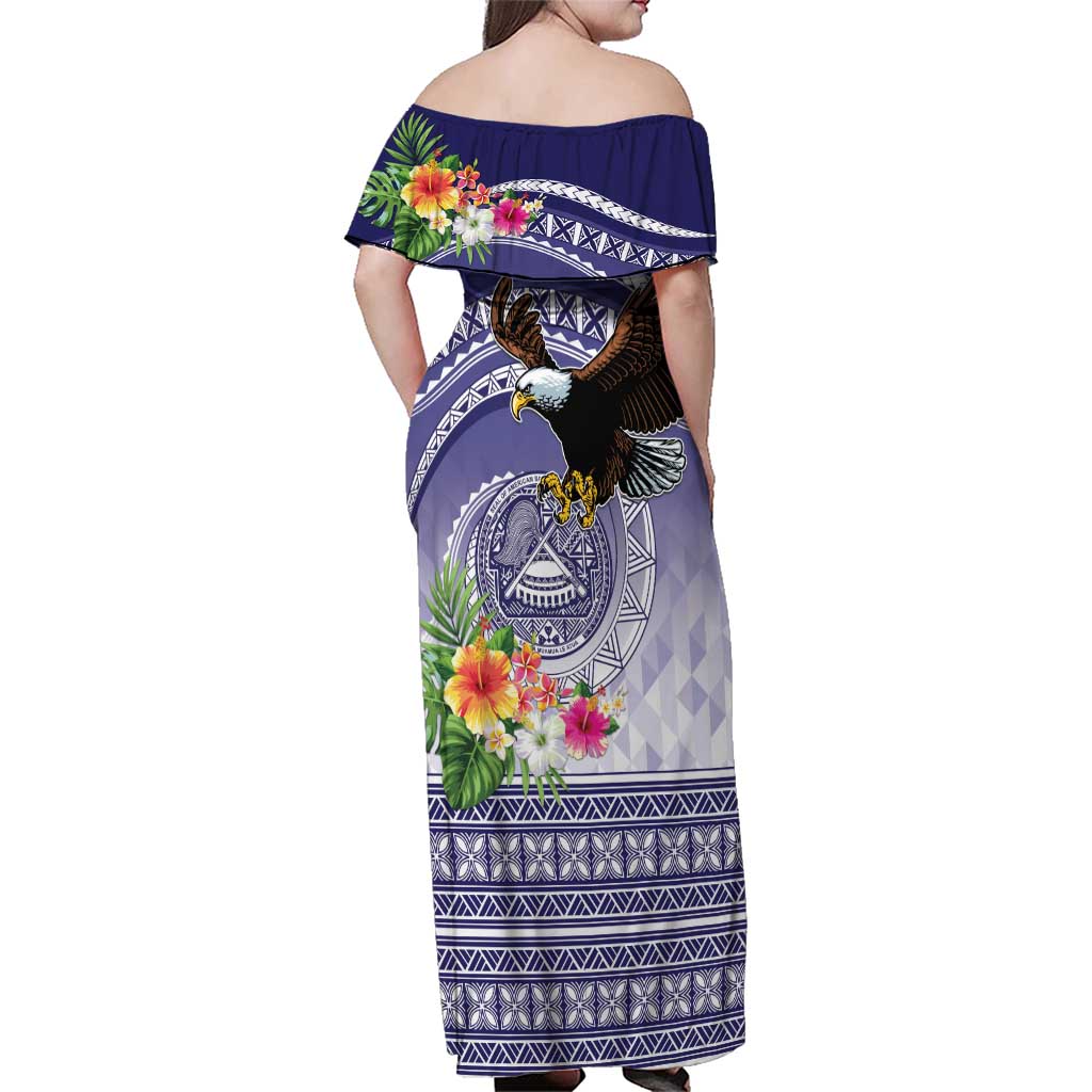 American Samoa Bald Eagle Family Matching Off Shoulder Maxi Dress and Hawaiian Shirt Polynesian Tropical Flowers LT9 - Polynesian Pride
