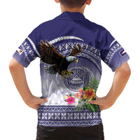 American Samoa Bald Eagle Family Matching Off Shoulder Short Dress and Hawaiian Shirt Polynesian Tropical Flowers LT9 - Polynesian Pride