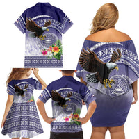 American Samoa Bald Eagle Family Matching Off Shoulder Short Dress and Hawaiian Shirt Polynesian Tropical Flowers LT9 - Polynesian Pride