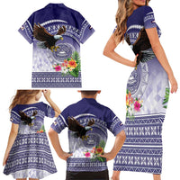 American Samoa Bald Eagle Family Matching Short Sleeve Bodycon Dress and Hawaiian Shirt Polynesian Tropical Flowers LT9 - Polynesian Pride