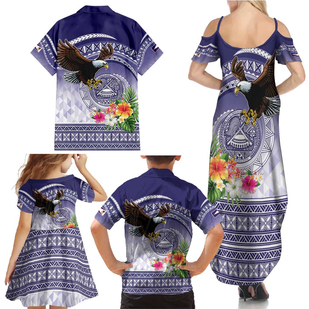 American Samoa Bald Eagle Family Matching Summer Maxi Dress and Hawaiian Shirt Polynesian Tropical Flowers LT9 - Polynesian Pride