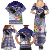 American Samoa Bald Eagle Family Matching Summer Maxi Dress and Hawaiian Shirt Polynesian Tropical Flowers LT9 - Polynesian Pride