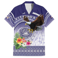 American Samoa Bald Eagle Family Matching Summer Maxi Dress and Hawaiian Shirt Polynesian Tropical Flowers LT9 Dad's Shirt - Short Sleeve Blue - Polynesian Pride