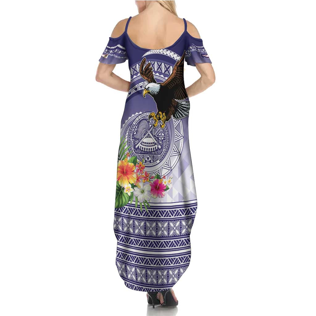 American Samoa Bald Eagle Family Matching Summer Maxi Dress and Hawaiian Shirt Polynesian Tropical Flowers LT9 - Polynesian Pride