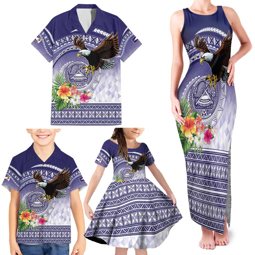 American Samoa Bald Eagle Family Matching Tank Maxi Dress and Hawaiian Shirt Polynesian Tropical Flowers LT9 - Polynesian Pride