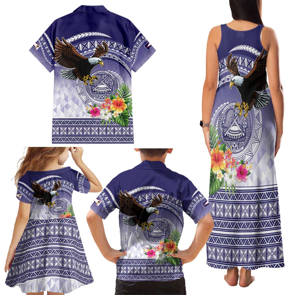 American Samoa Bald Eagle Family Matching Tank Maxi Dress and Hawaiian Shirt Polynesian Tropical Flowers LT9 - Polynesian Pride