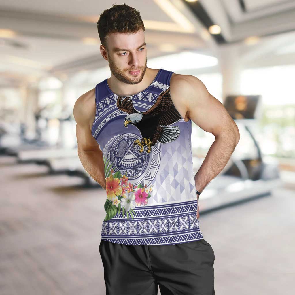 American Samoa Bald Eagle Men Tank Top Polynesian Tropical Flowers LT9 Blue - Polynesian Pride