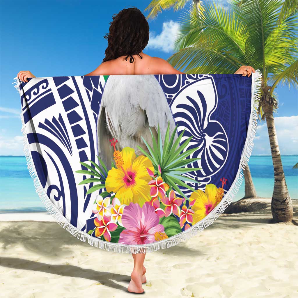 New Caledonia Kagu Bird Beach Blanket Polynesian Tropical Flowers LT9 - Polynesian Pride
