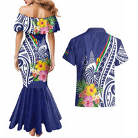 New Caledonia Kagu Bird Couples Matching Mermaid Dress and Hawaiian Shirt Polynesian Tropical Flowers LT9 - Polynesian Pride