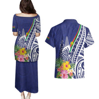 New Caledonia Kagu Bird Couples Matching Puletasi and Hawaiian Shirt Polynesian Tropical Flowers LT9 - Polynesian Pride
