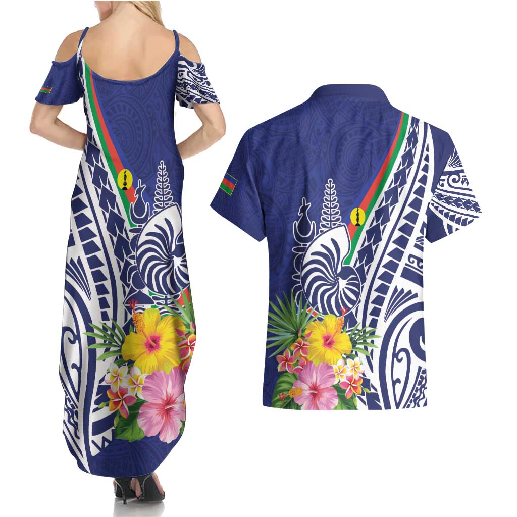 New Caledonia Kagu Bird Couples Matching Summer Maxi Dress and Hawaiian Shirt Polynesian Tropical Flowers LT9 - Polynesian Pride