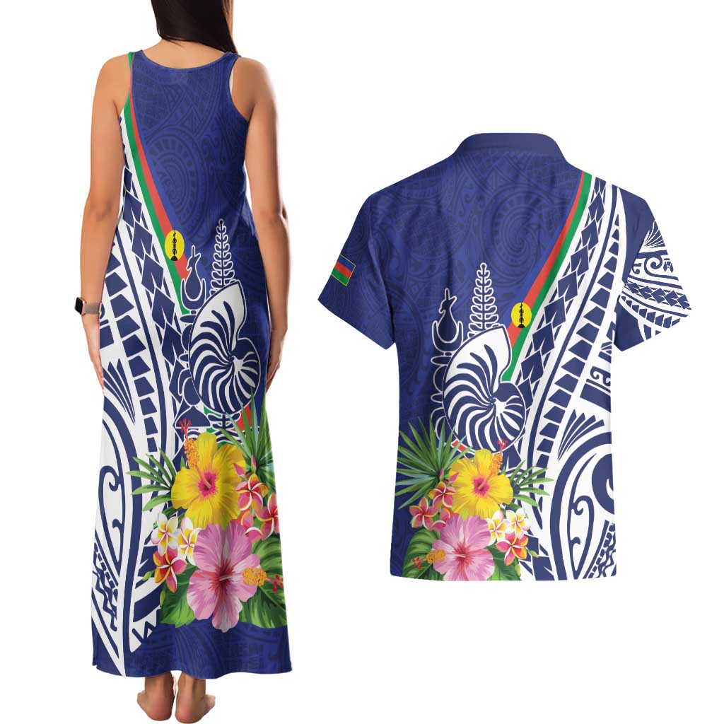 New Caledonia Kagu Bird Couples Matching Tank Maxi Dress and Hawaiian Shirt Polynesian Tropical Flowers LT9 - Polynesian Pride