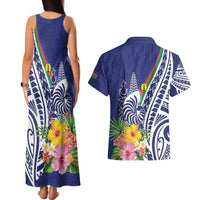 New Caledonia Kagu Bird Couples Matching Tank Maxi Dress and Hawaiian Shirt Polynesian Tropical Flowers LT9 - Polynesian Pride