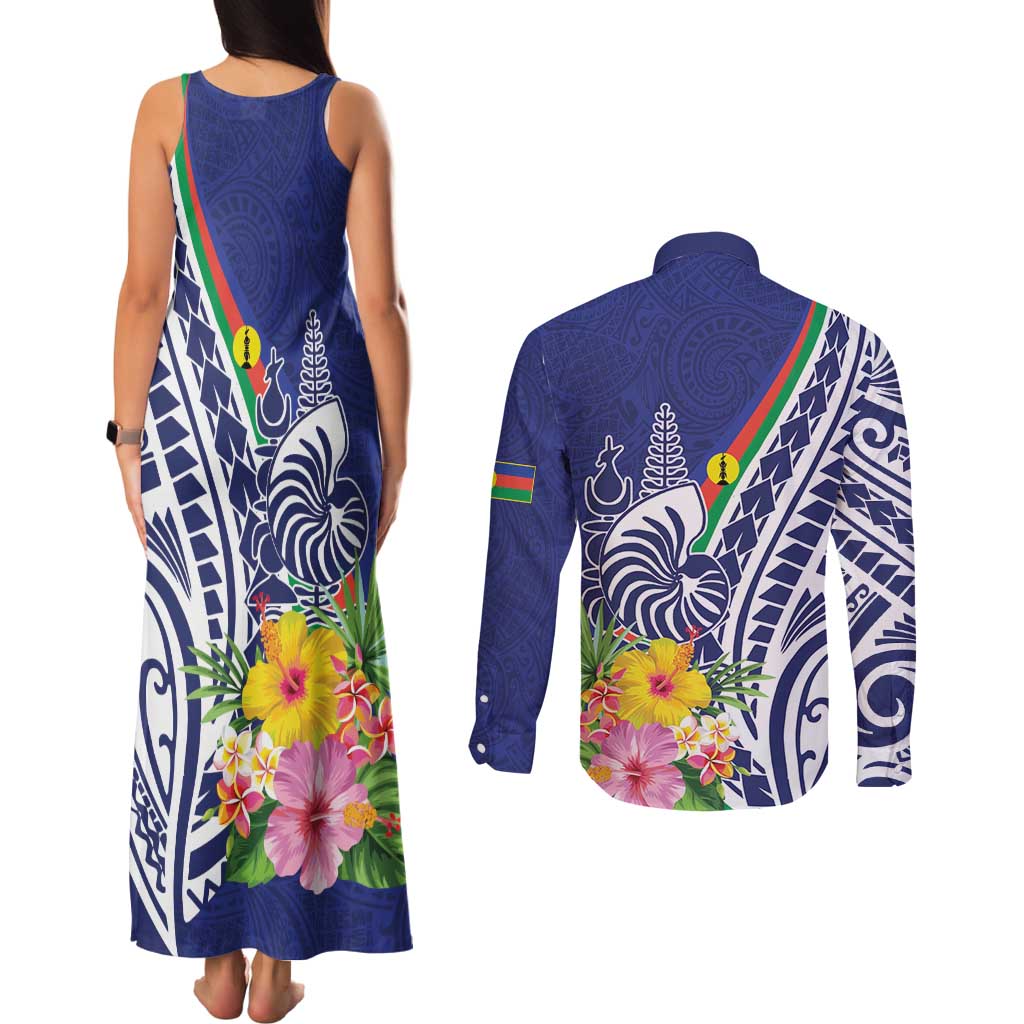 New Caledonia Kagu Bird Couples Matching Tank Maxi Dress and Long Sleeve Button Shirt Polynesian Tropical Flowers LT9 - Polynesian Pride