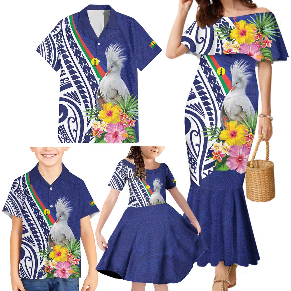 New Caledonia Kagu Bird Family Matching Mermaid Dress and Hawaiian Shirt Polynesian Tropical Flowers LT9 - Polynesian Pride