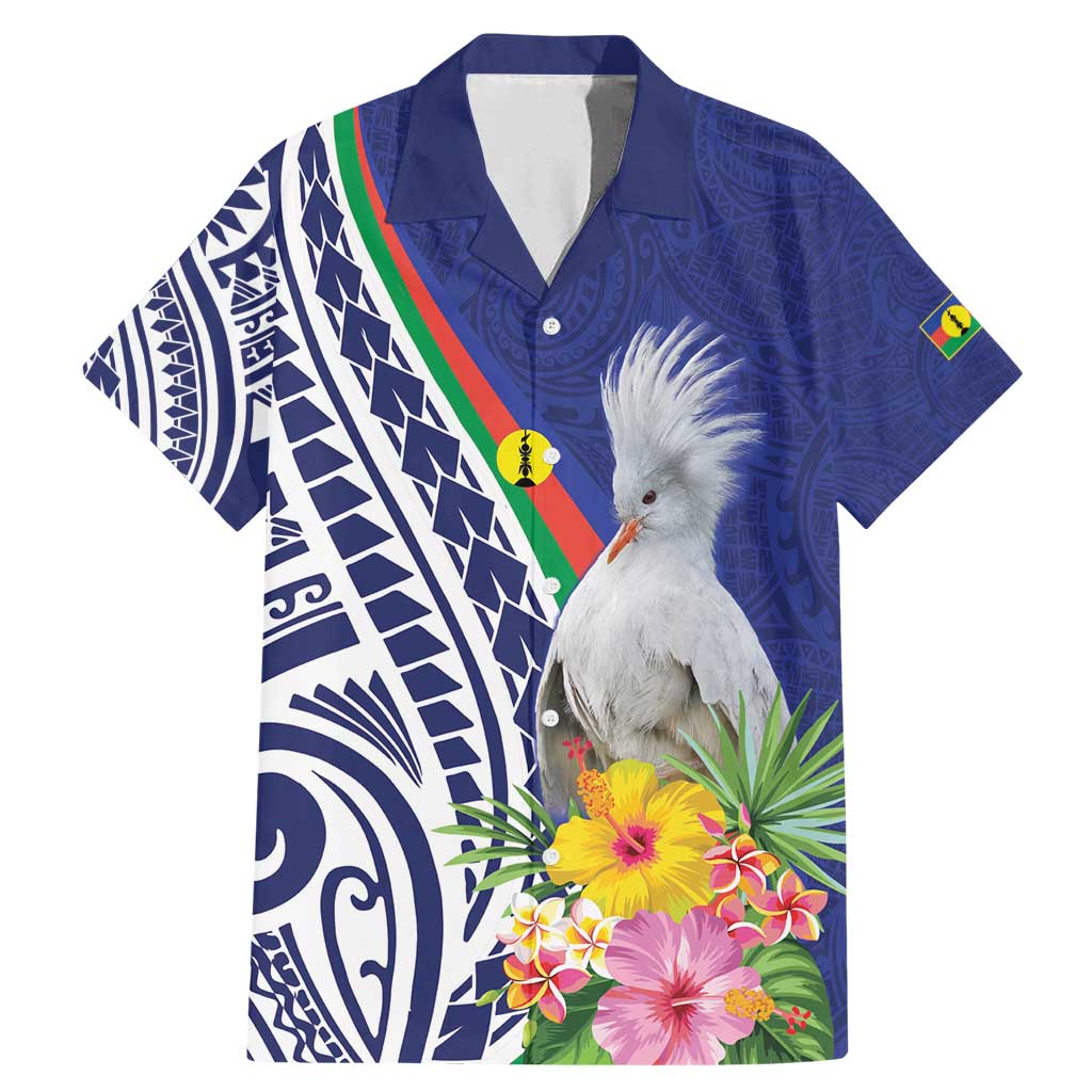 New Caledonia Kagu Bird Family Matching Mermaid Dress and Hawaiian Shirt Polynesian Tropical Flowers LT9 Dad's Shirt - Short Sleeve Blue - Polynesian Pride