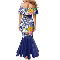 New Caledonia Kagu Bird Family Matching Mermaid Dress and Hawaiian Shirt Polynesian Tropical Flowers LT9 - Polynesian Pride
