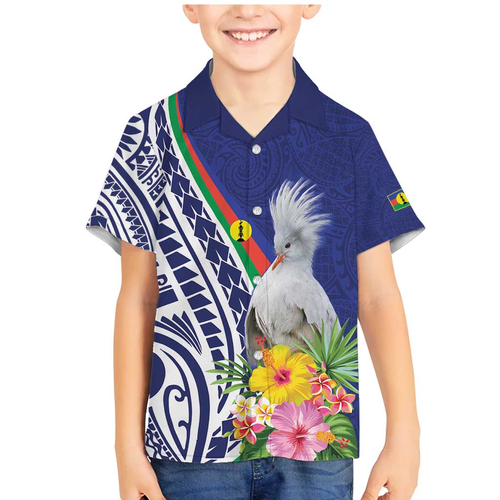 New Caledonia Kagu Bird Family Matching Mermaid Dress and Hawaiian Shirt Polynesian Tropical Flowers LT9 Son's Shirt Blue - Polynesian Pride